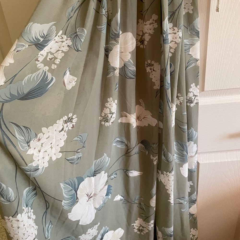 Maxi dress flowy material flower prints medium olive green wedding photoshoot